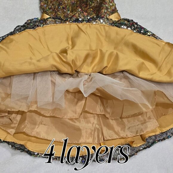 Sophia Sewing Girls Dress 2 – Gold Sequin Satin & Tulle Party Gown w/ Bow | EUC - Picture 9 of 16